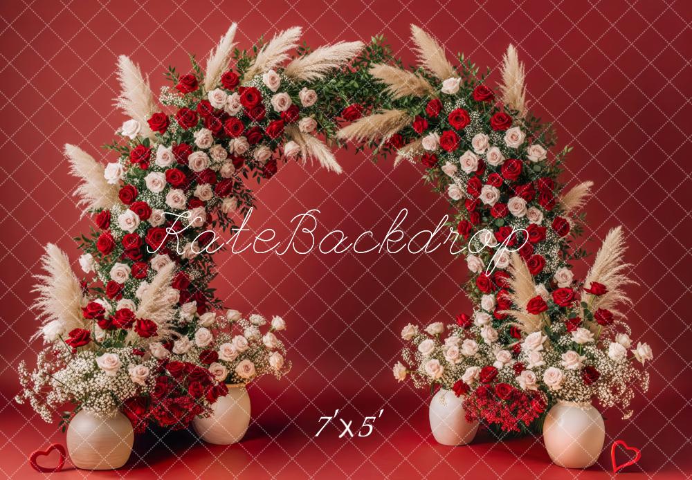 Kate Mother's Day Flower Arch Red Roses White Roses Pampas Grass Backdrop Designed by Patty Roberts