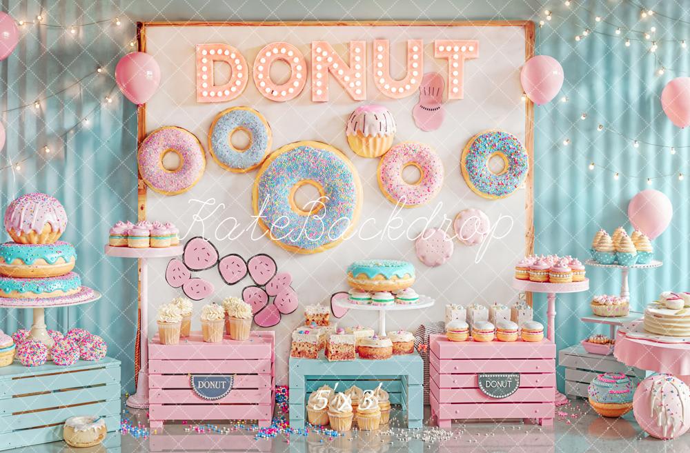Mesa de postres de donuts de smash de cumpleaños Cupcakes Pastel Fondo