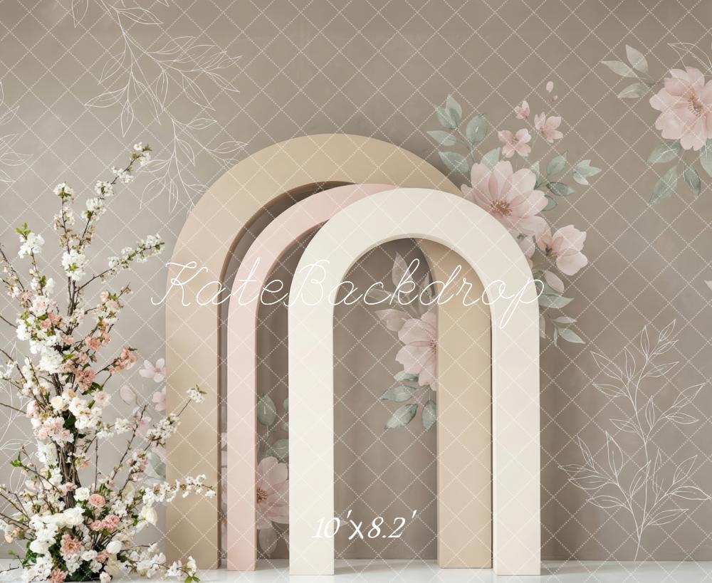 Kate Mother's Day Neutral Flower Arch With Blossoms Printed Backdrop Designed by Patty Roberts