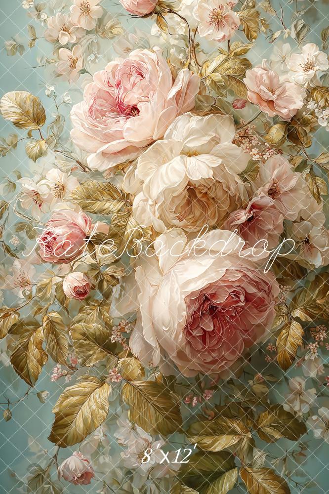 Kate Fine Art Pastel Pink Rose Floral Backdrop Designed by Emetselch