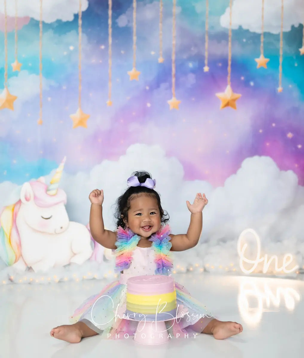 Kate Cake Smash Dreamy Clouds Starry Sky Backdrop Designed by Emetselch