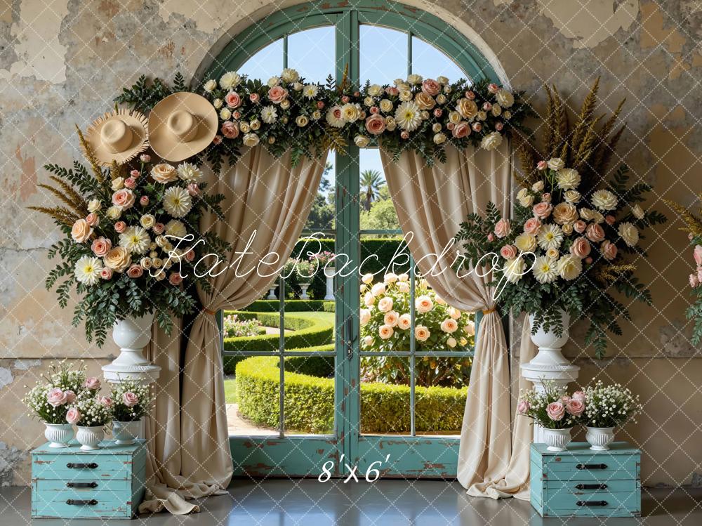 Kate Spring Flower Arch Drapes Garden Window Printed Backdrop Designed by Mini MakeBelieve