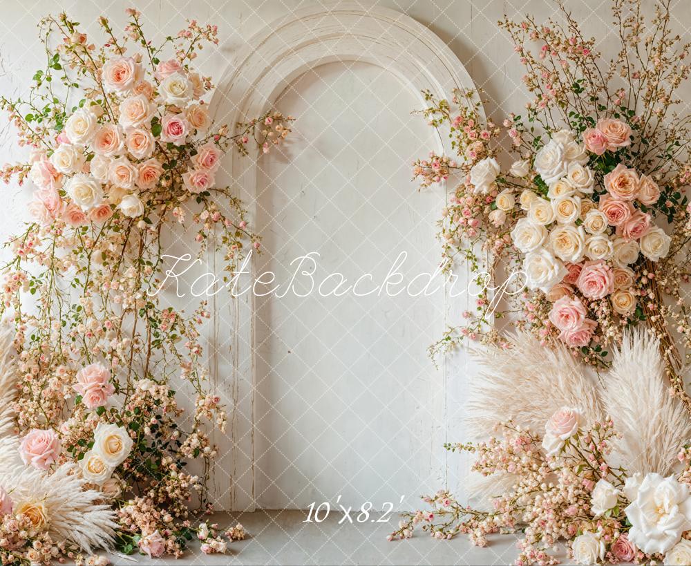 Kate Spring Boho Soft Pink Floral Arch Backdrop Designed by Emetselch
