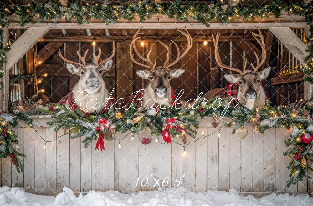 Kate Christmas White Reindeer Stall Backdrop Designed by Mini MakeBelieve