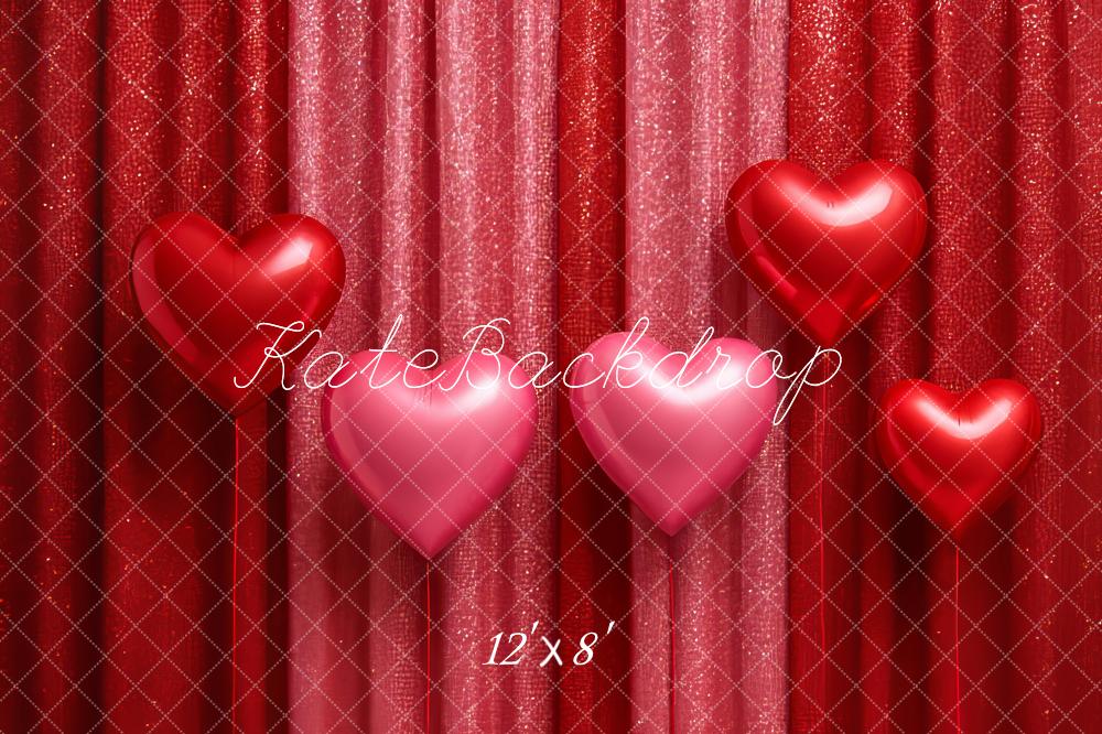 Kate Valentine's Day Red Glitter Curtains Heart Balloons Printed Backdrop Designed by Megan Leigh Photography