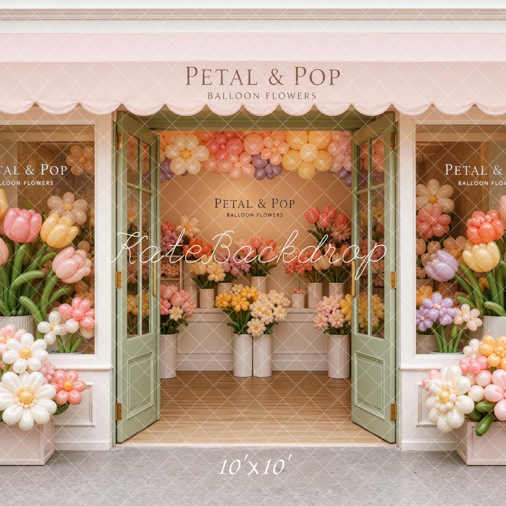Kate Spring Balloon Flower Shop Storefront Double Doors Printed Backdrop Designed by Ashley Ward