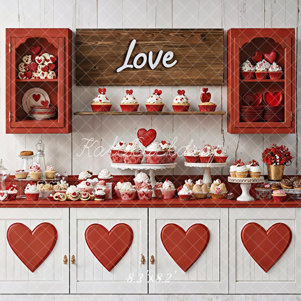 Kate Valentine's Day Red Heart Kitchen Cupcake Dessert Cabinet Backdrop Designed by Emetselch