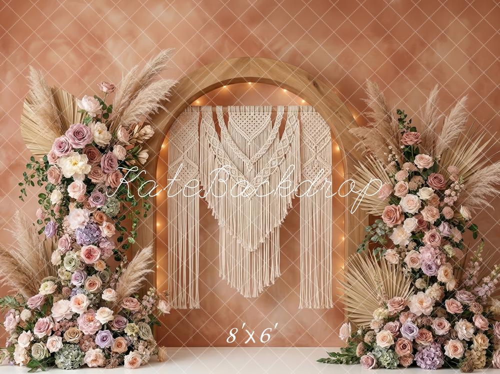 Kate Boho Arch Macrame Pampas Grass Pastel Flowers Printed Backdrop Designed by Patty Roberts