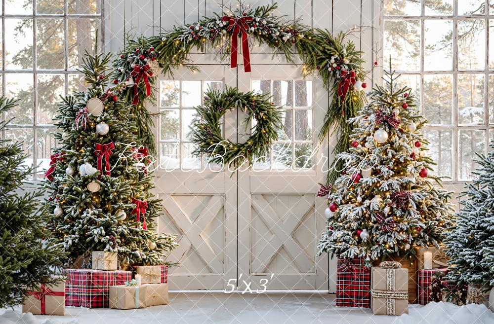 Kate Christmas Greenery Arch Snowy Christmas Trees Presents Backdrop Designed by Emetselch