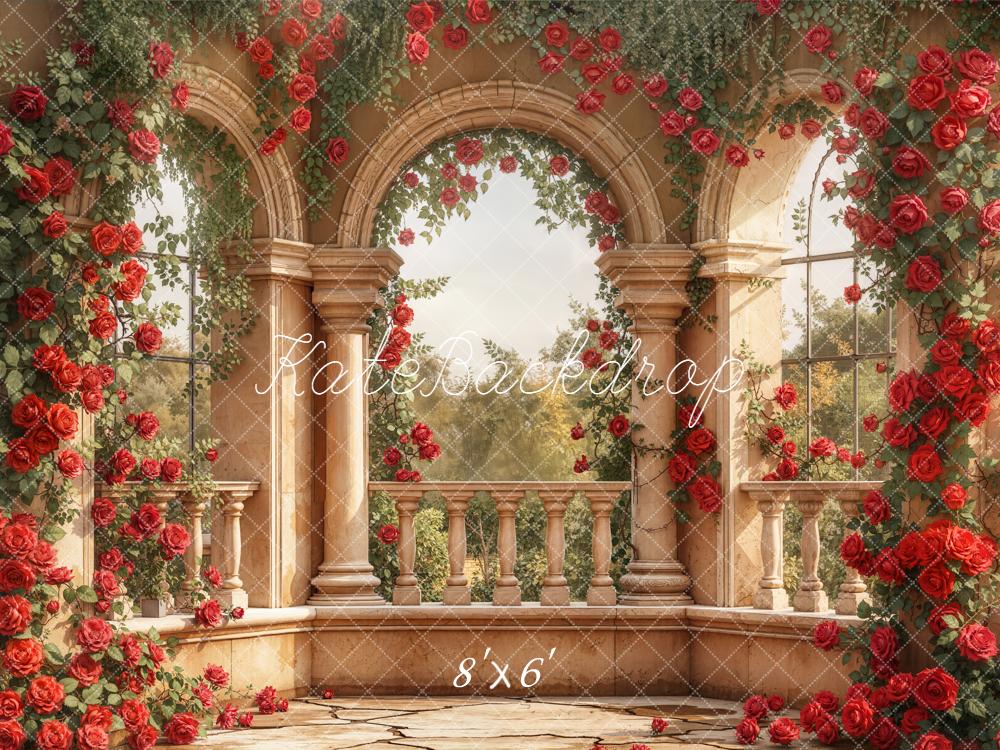 Kate Valentines Retro Rose Arch Stone Balcony Backdrop Designed by Emetselch