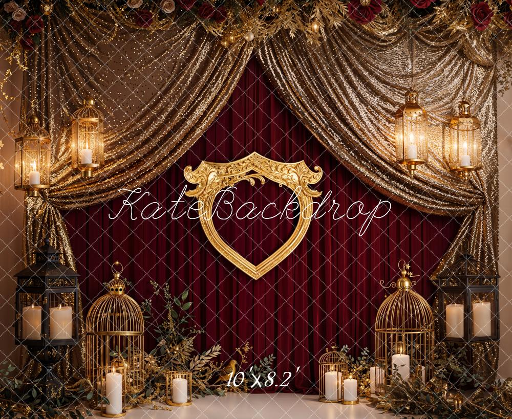 Kate Retro Luxury Gold Frame Birdcage Curtain Backdrop Designed by Emetselch