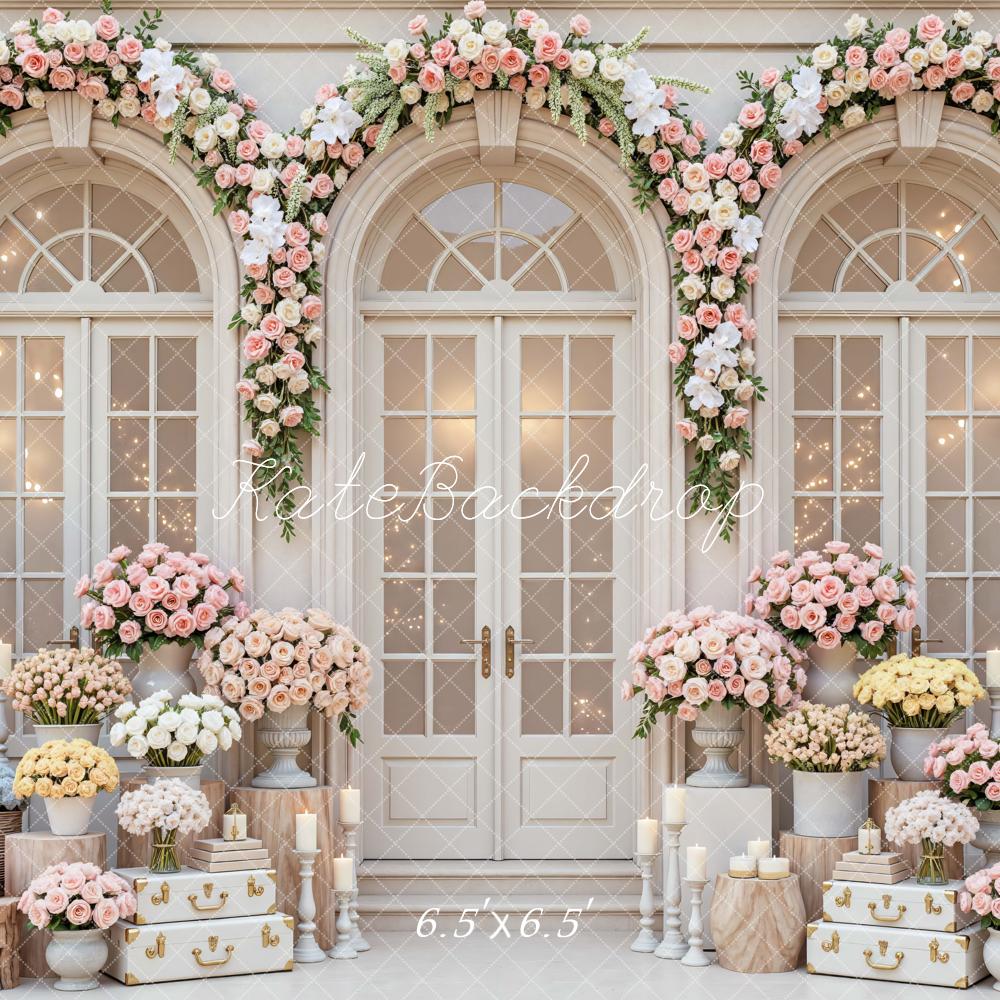 Kate Spring Wedding Flower Arch French Doors Backdrop Designed by Mini MakeBelieve
