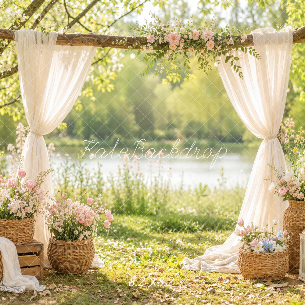 Kate Spring Flower Arch Garden Drapes Lake Basket Printed Backdrop Designed by Emetselch