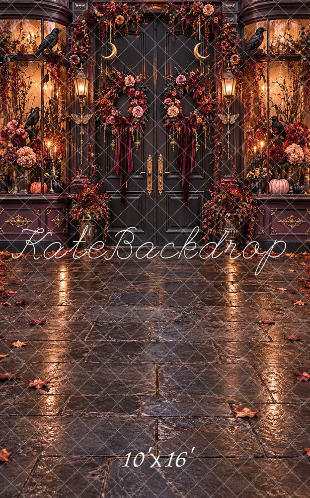 Kate Sweep Halloween Gothic Raven Floral Doorway Printed Backdrop Designed by Vertigo Productions
