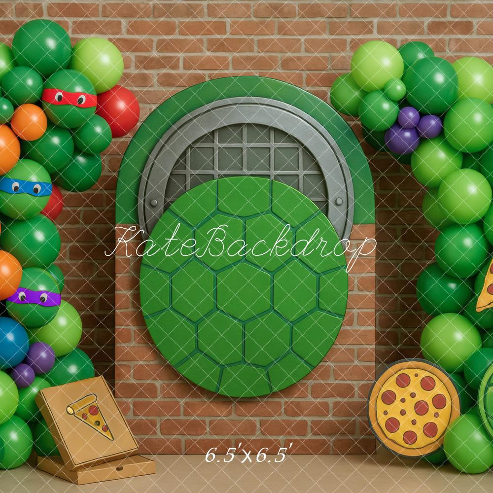 Verjaardagsschildpadballon-pizza Foto Achtergrond Designed by Mini MakeBelieve