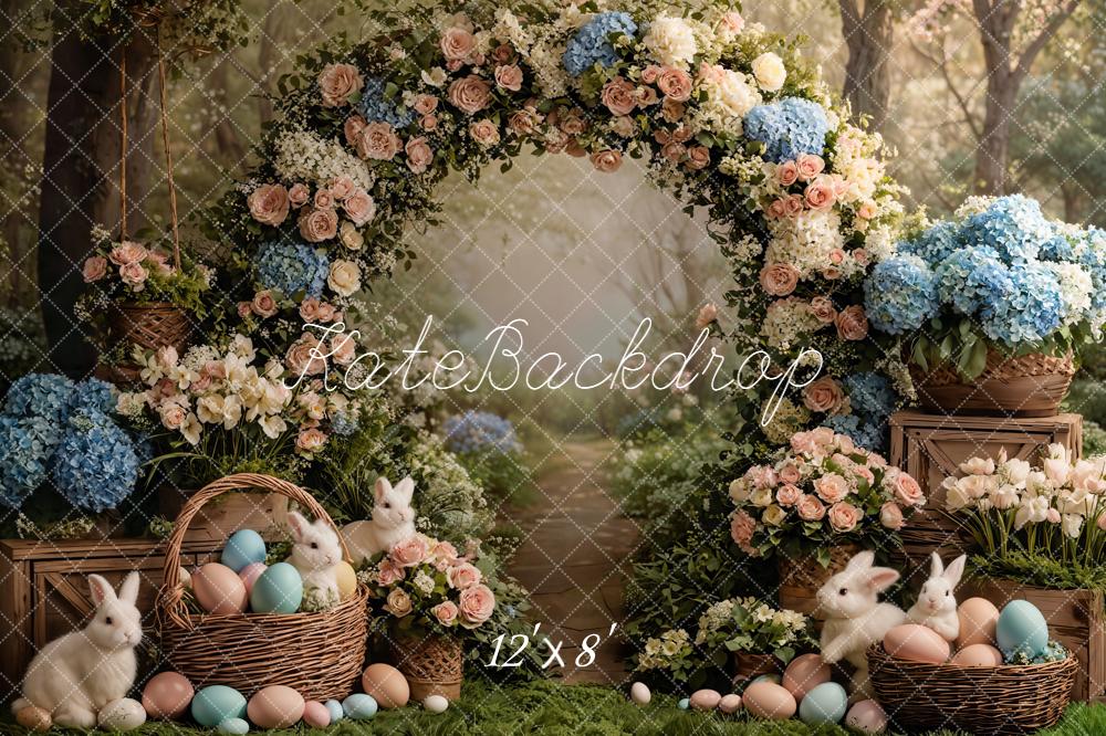 Kate Easter Bunny Flower Arch Pastel Eggs Forest Printed Backdrop Designed by Emetselch