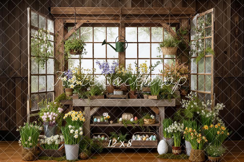 Kate Easter Bunny Floral Eggs Rustic Greenhouse Backdrop Designed by Emetselch