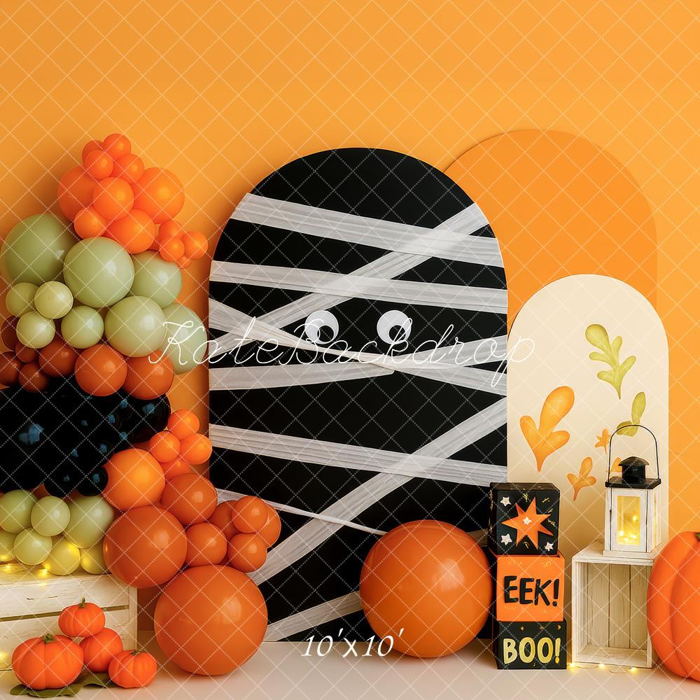 Fondo Naranja de Globo de Momia de Halloween Diseñado por Patty Roberts