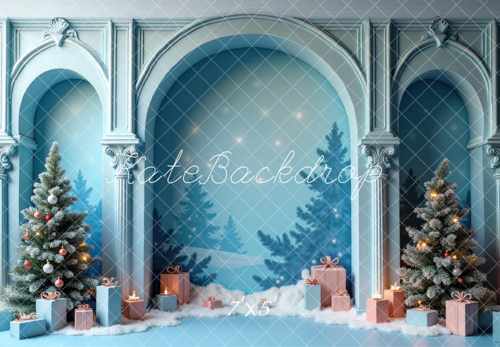Kate Christmas Tree Arch Blue Wall Gifts Backdrop Designed by Laura Bybee