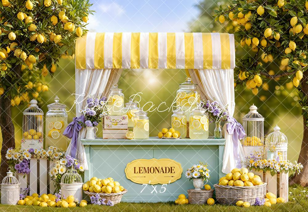 Kate Summer Lemonade Stand Lemon Trees Yellow Flowers Backdrop Designed by Emetselch