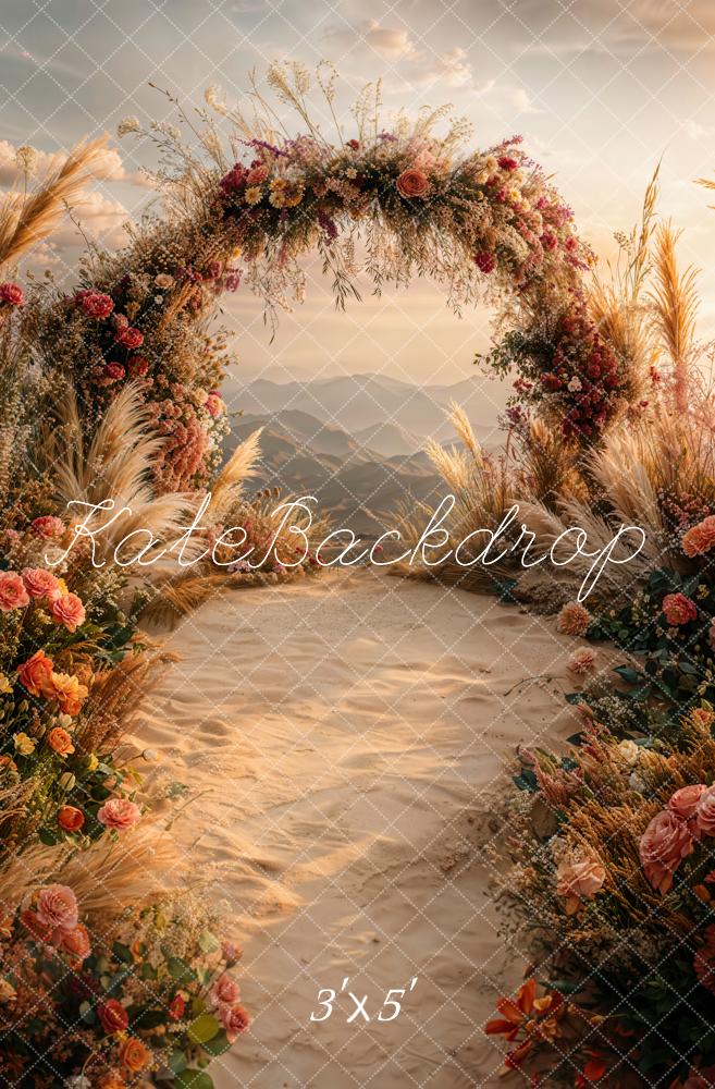 Kate Fall Flower Arch Sunset Outdoor Backdrop Designed by Emetselch