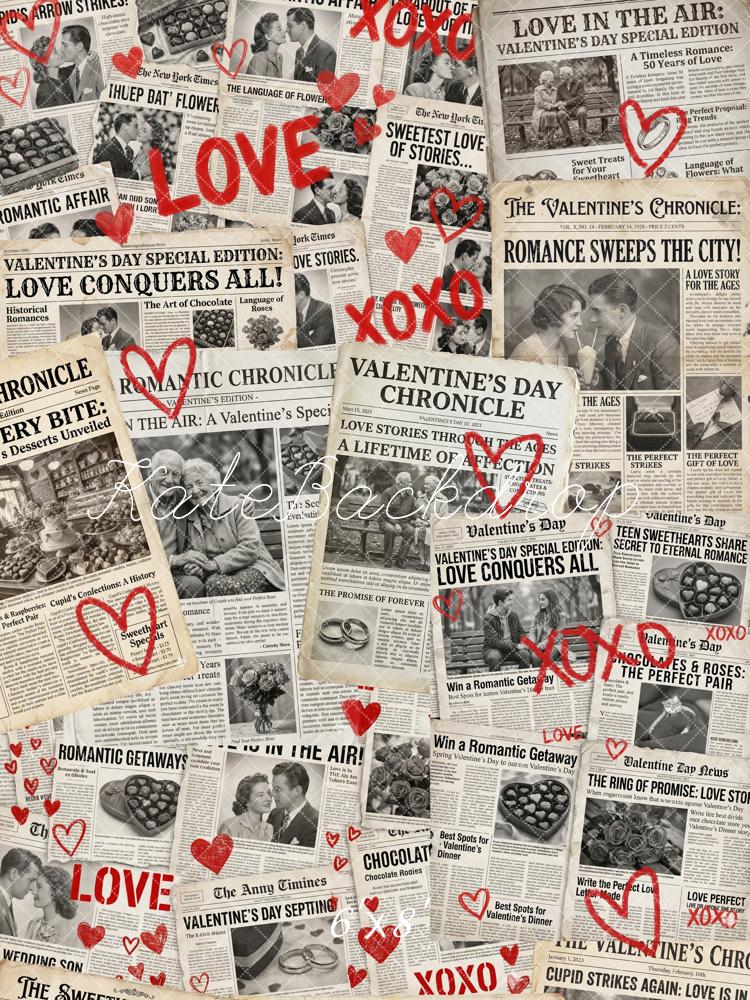 Kate Valentine's Day Newspaper Collage Love Hearts Printed Backdrop Designed by Chain Photography