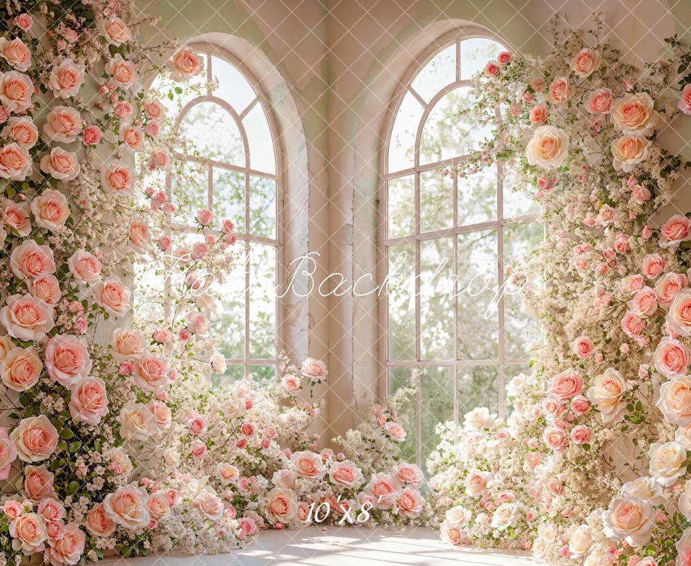 Kate Spring Indoor Corner Flower Arched Window Backdrop Designed by Emetselch