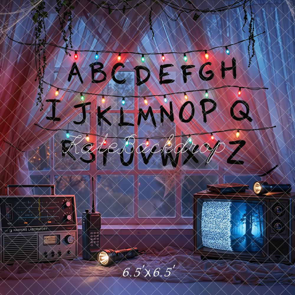 Kate Alphabet Lights Retro TV Window Printed Backdrop Designed by Emetselch
