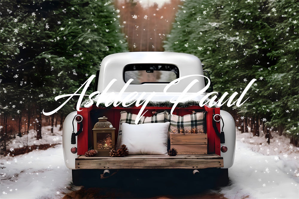 Kate Christmas Truck Snowy Forest Backdrop Designed by Ashley Paul