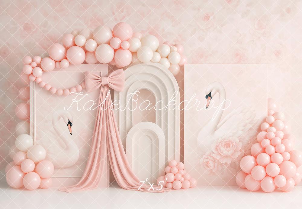 Kate Birthday Swan Pink Balloon Arch Backdrop Designed by Ashley Paul