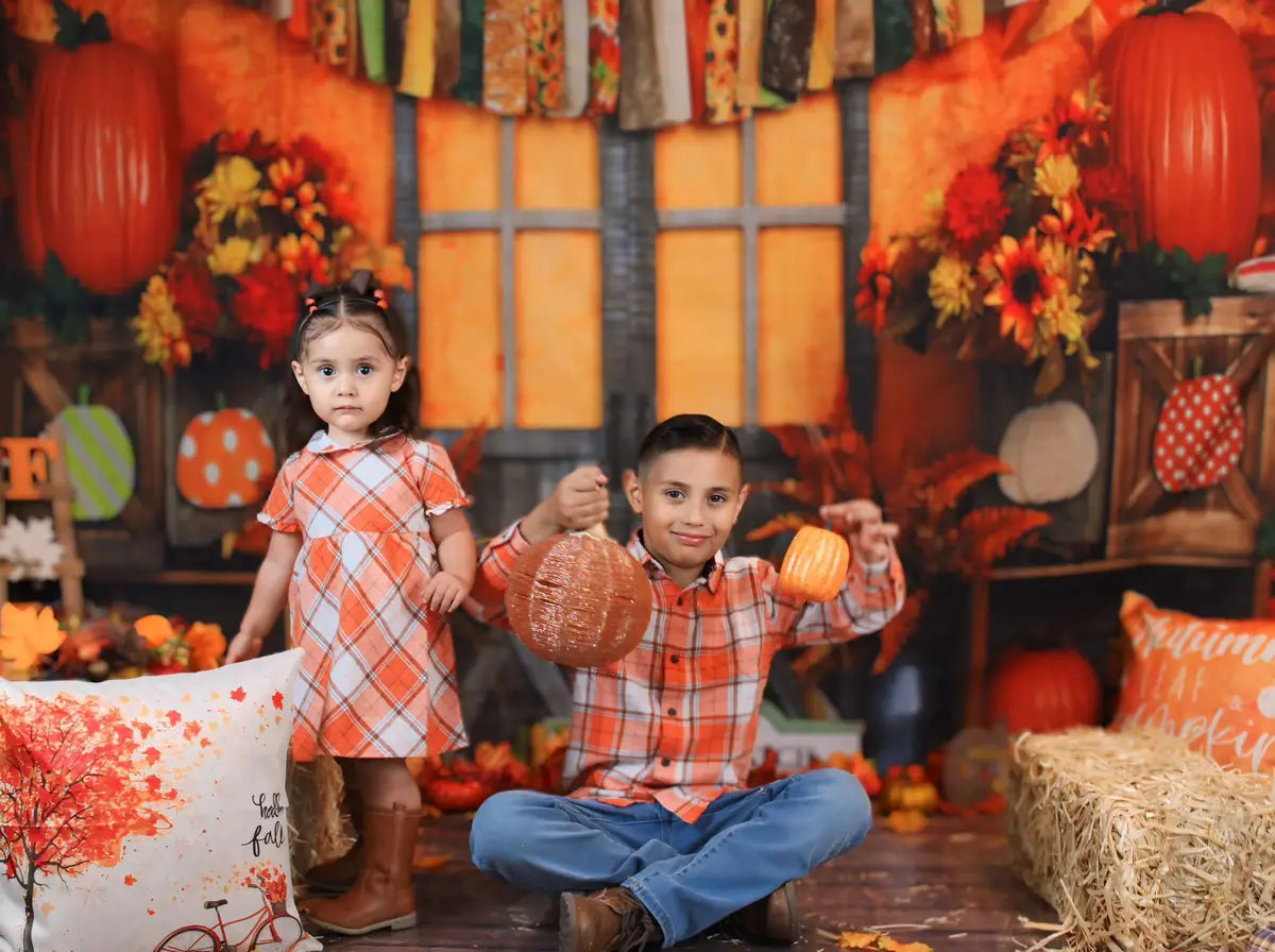 Kate Thanksgiving Autumn Harvest Pumpkins Backdrop for Photography