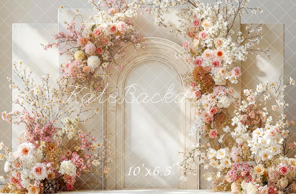 Kate Spring Flower Arch Cream Floral Door Frame Printed Backdrop Designed by Emetselch