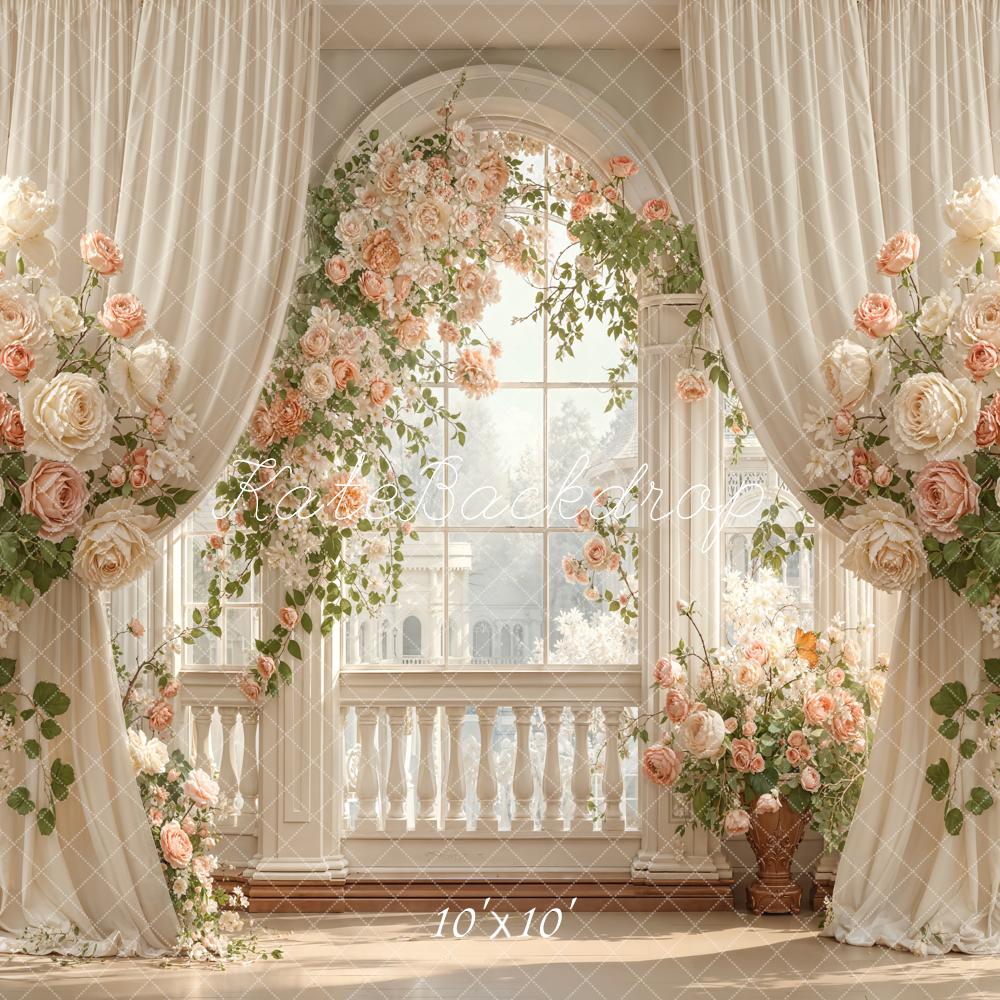 Kate Spring Flower Arch Ivory Curtains Window Printed Backdrop Designed by Emetselch