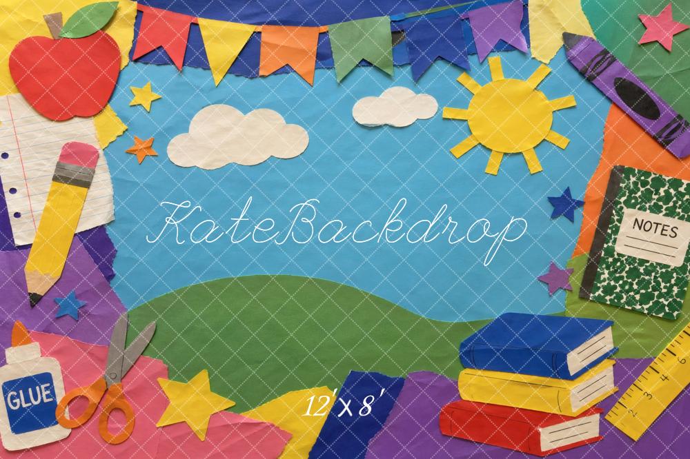 Kate Back to School Apple Pencil Books Crayon Kids Craft Printed Backdrop Designed by Vertigo Productions