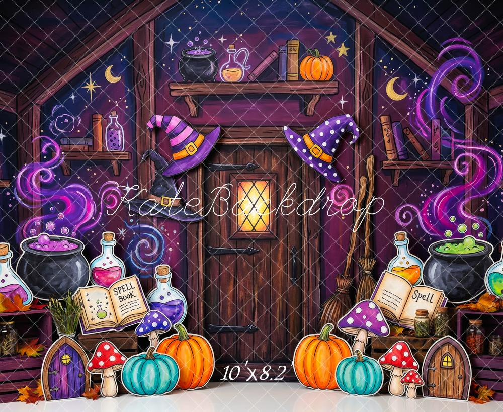 Kate Halloween Witch Potion Lab Cauldron Room Kids Printed Backdrop Designed by Patty Roberts