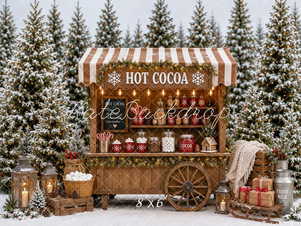 Kate Christmas Hot Cocoa Cart Snowy Forest Gifts Printed Backdrop Designed by Emetselch