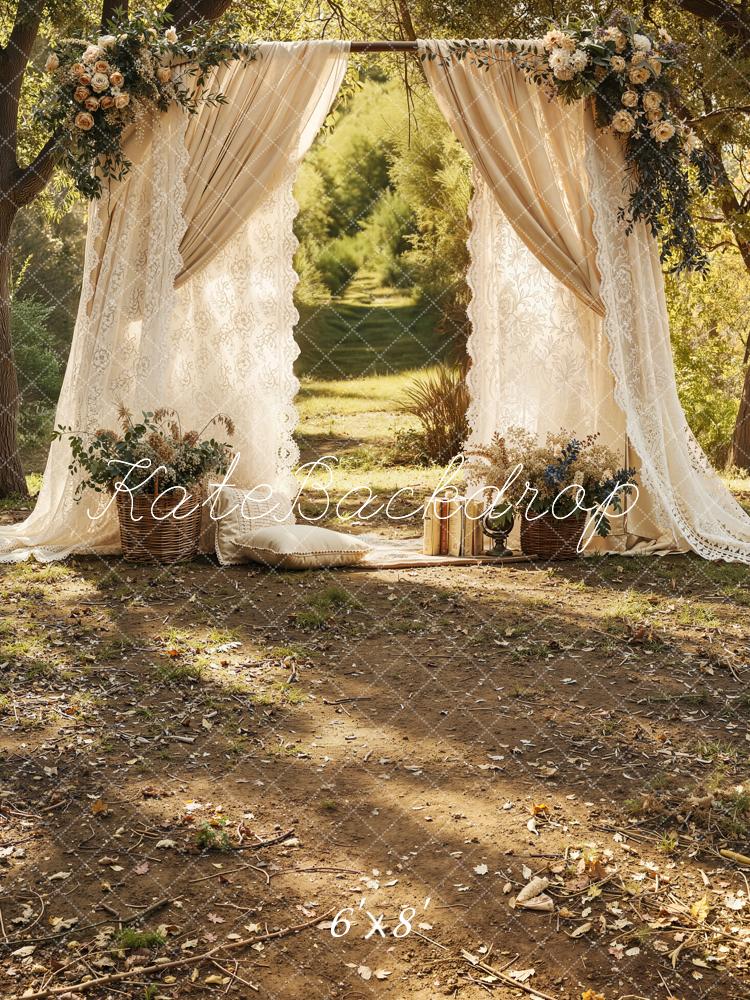 Kate Mother's Day Floral Arch Lace Curtain Outdoor Pathway Backdrop Designed by Emetselch