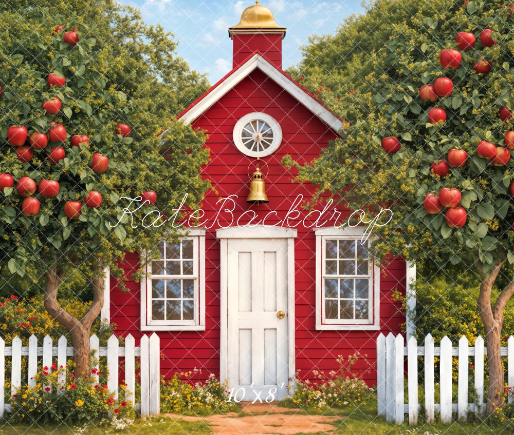 Kate Graduation Red Schoolhouse Apple Garden Backdrop Designed by Emetselch