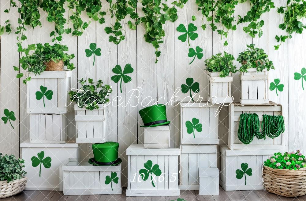 Fondo blanco de trébol de día de San Patricio diseñado por Patty Roberts