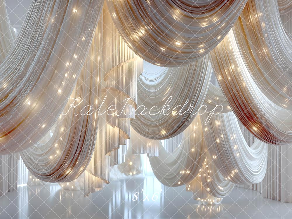 Kate White Draped Fabric With Lights Printed Backdrop Designed by Mini MakeBelieve