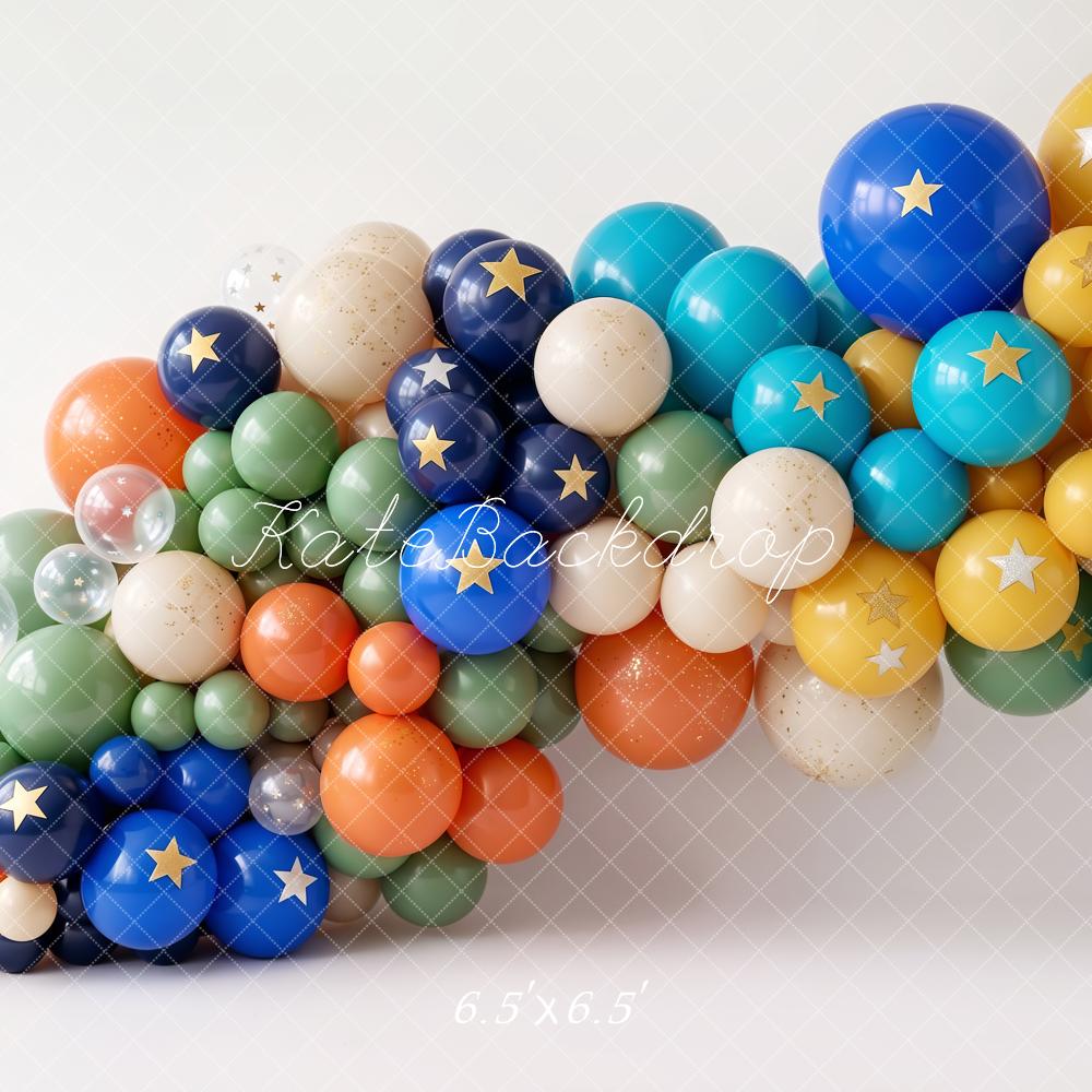 Kate Cake Smash Colorful Balloon Arch Star Decor Printed Backdrop Designed by Emetselch