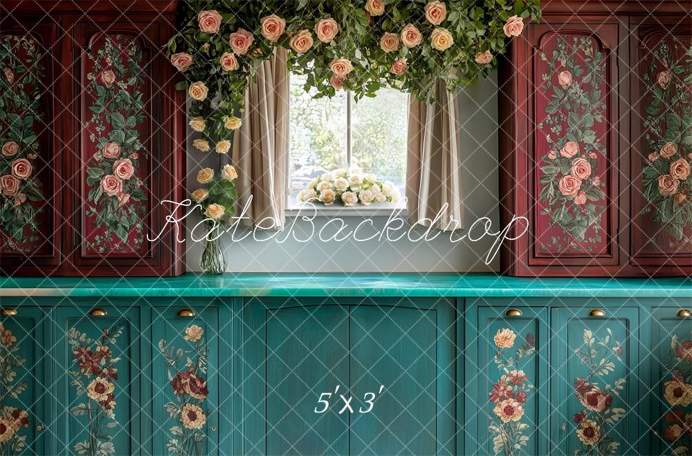 Kate Floral Cabinet Vintage Window Backdrop Designed by Mini MakeBelieve