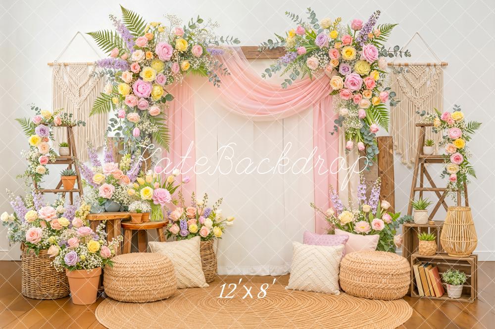 Kate Spring Flower Arch Boho Macrame Pastel Flowers Backdrop Designed by Emetselch