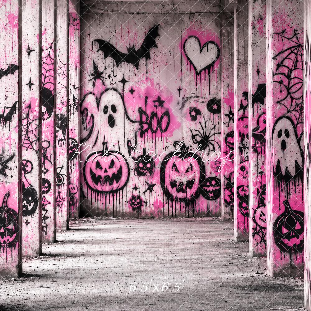 Kate Halloween Pink Graffiti Haunted Hallway Printed Backdrop Designed by Ashley Paul