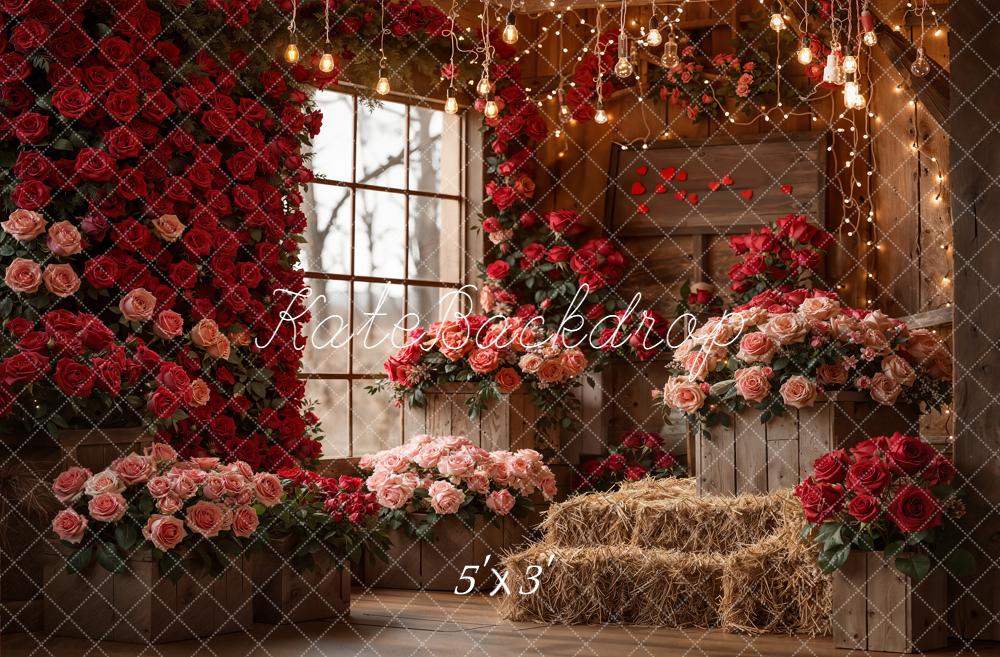 Kate Valentine's Day Roses Barn Floral Crates Hay Lights Backdrop Designed by Emetselch
