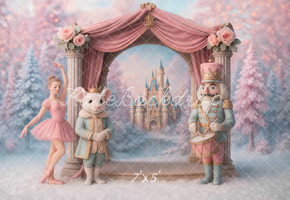 Kate Christmas Nutcracker Ballerina Castle Arch Pink Backdrop Designed by Ashley Paul