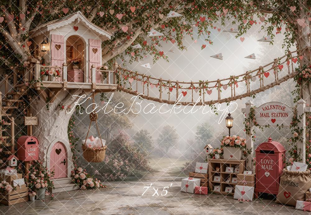 Kate Valentine's Day Love Mail Treehouse Bridge Printed Backdrop Designed by Ashley Ward