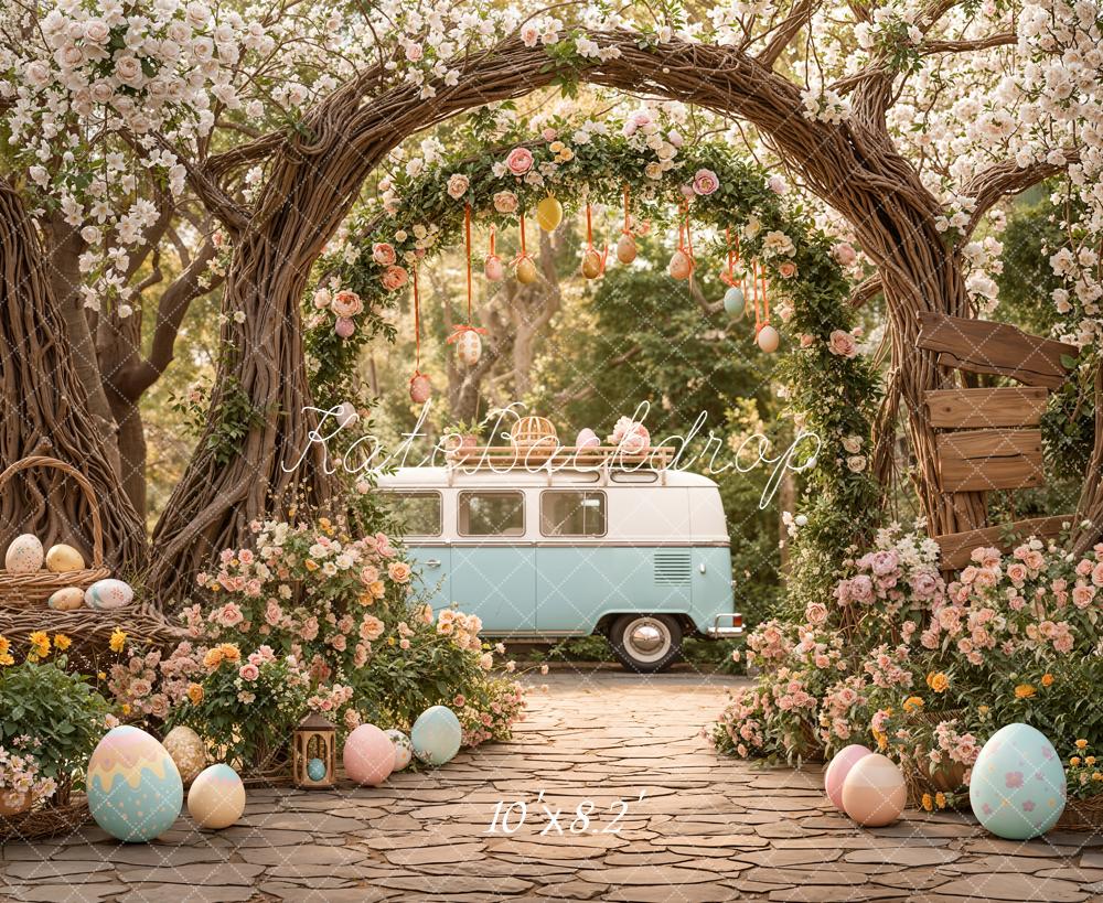 Kate Easter Bunny Flower Arch Vintage Van Backdrop Designed by Emetselch