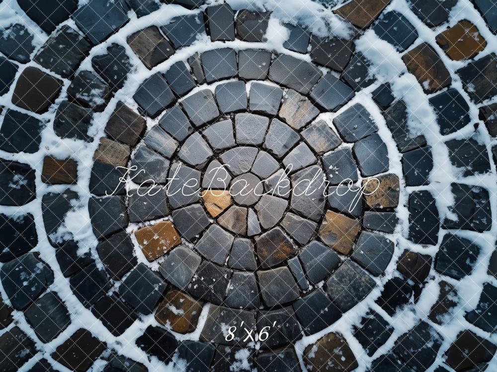 Cobblestone Snowy Spiral Floor Foto Achtergrond Designed by Patty Roberts