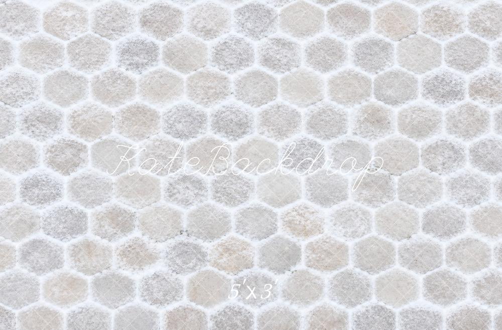 Kate White Hexagon Stone Floor Printed Backdrop Designed by Vertigo Productions